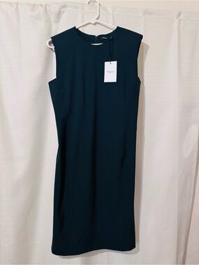 Theory Power Dress Dark Billiard Green Stretch Wool Sheath Dress Size 10 NWT